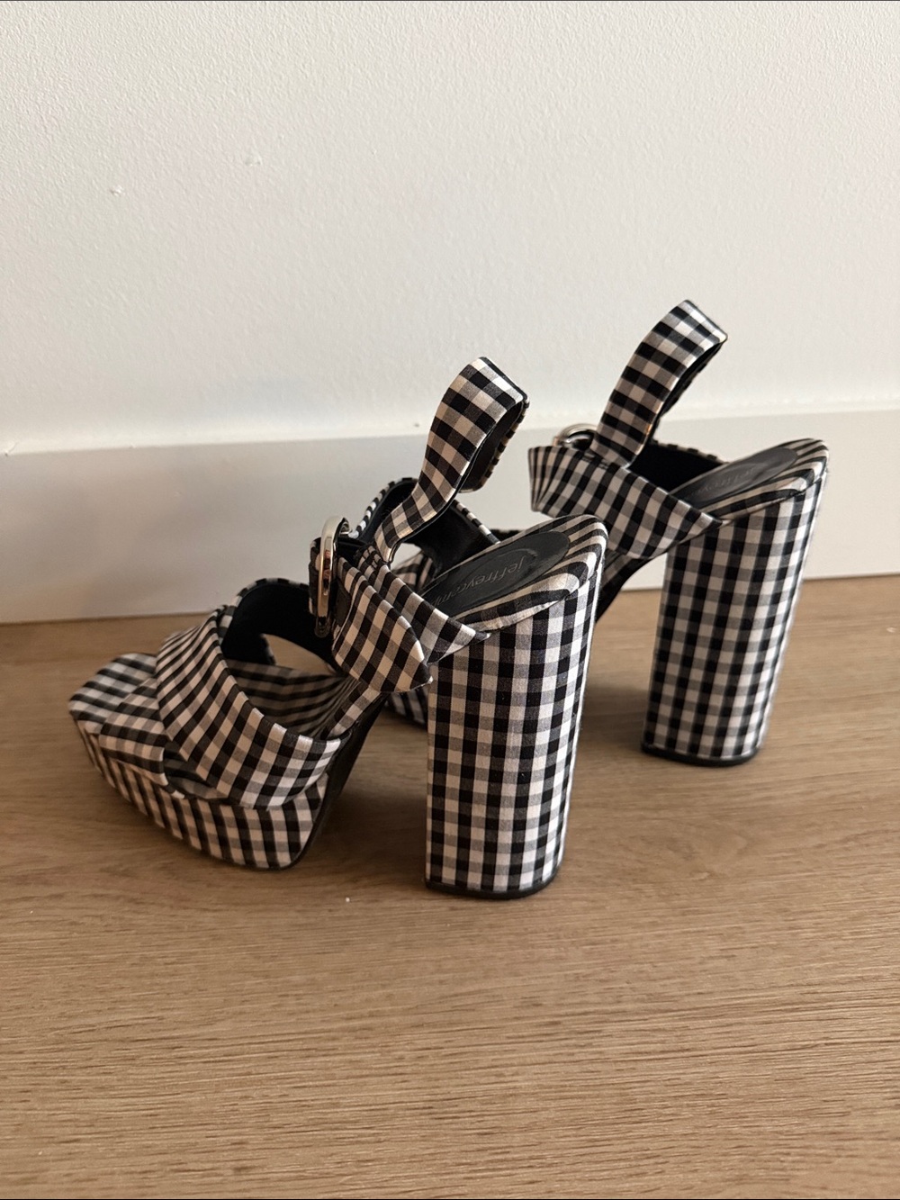 Jeffrey Campbell Black & White Gingham Platform Sandals